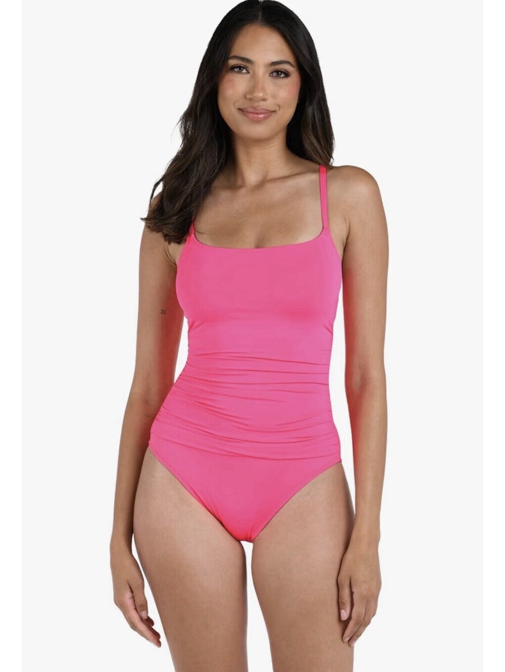 La Blanca Island Goddess Shirred Side One Piece Swimsuit Size 14 Bright Pink NWT